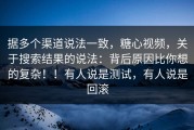 据多个渠道说法一致，糖心视频，关于搜索结果的说法：背后原因比你想的复杂！！有人说是测试，有人说是回滚